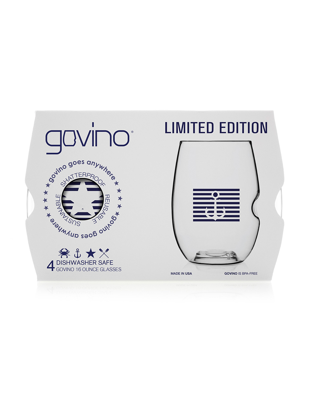 Govino Dishwasher Safe Limited Edition Wine Glasses (16oz) 4-Pk | Nautical Design